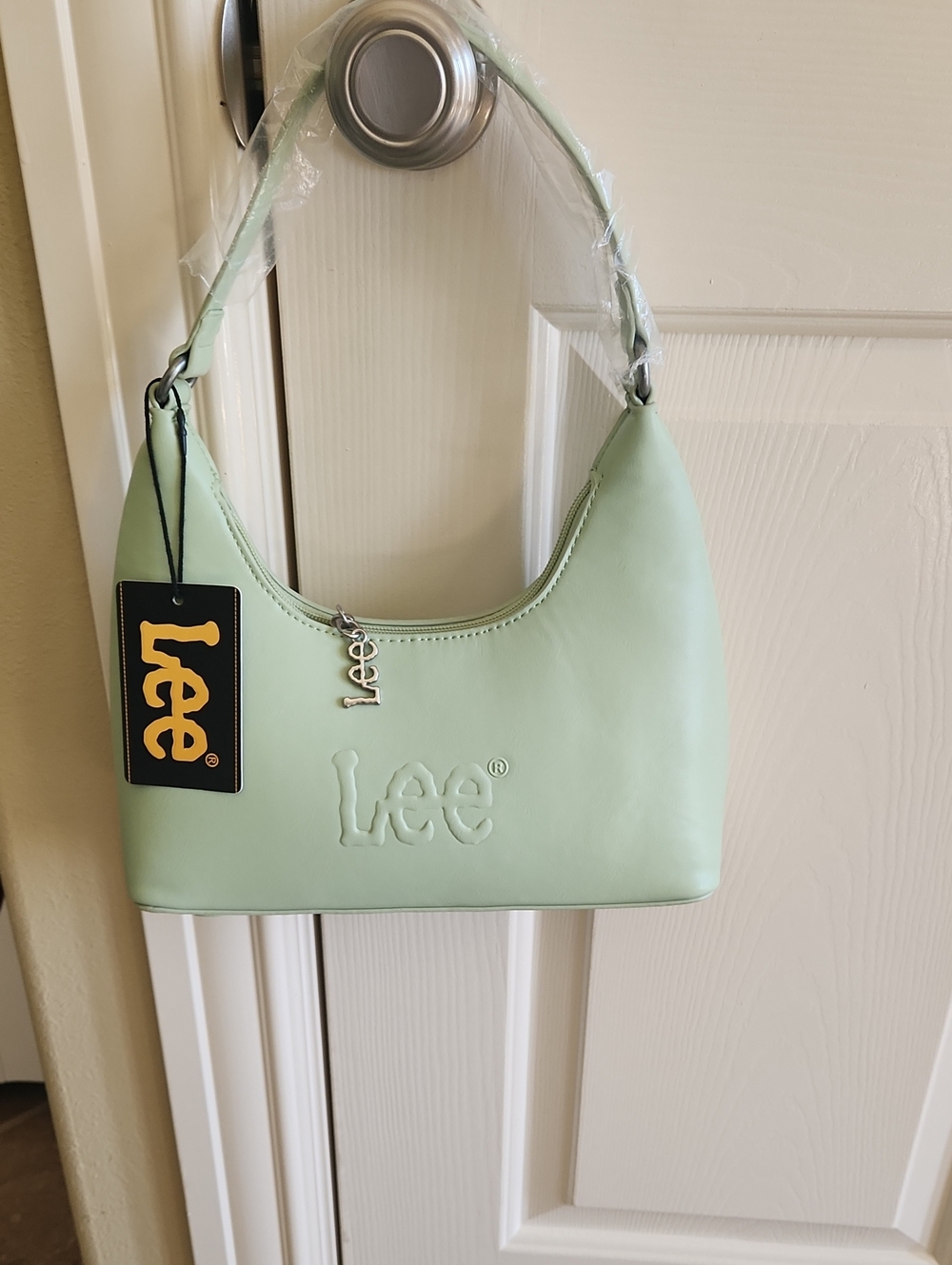 Lee Mint Green Shoulder Bag with Logo Charm